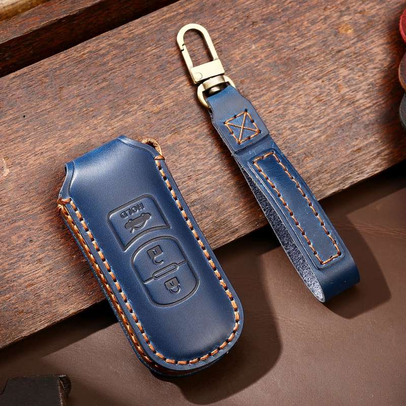 Hallmo Car Cowhide Leather Key Protective Cover Key Case for Mazda Axela 3-button(Black)