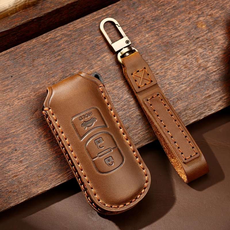 Hallmo Car Cowhide Leather Key Protective Cover Key Case for Mazda Axela 3-button(Black)