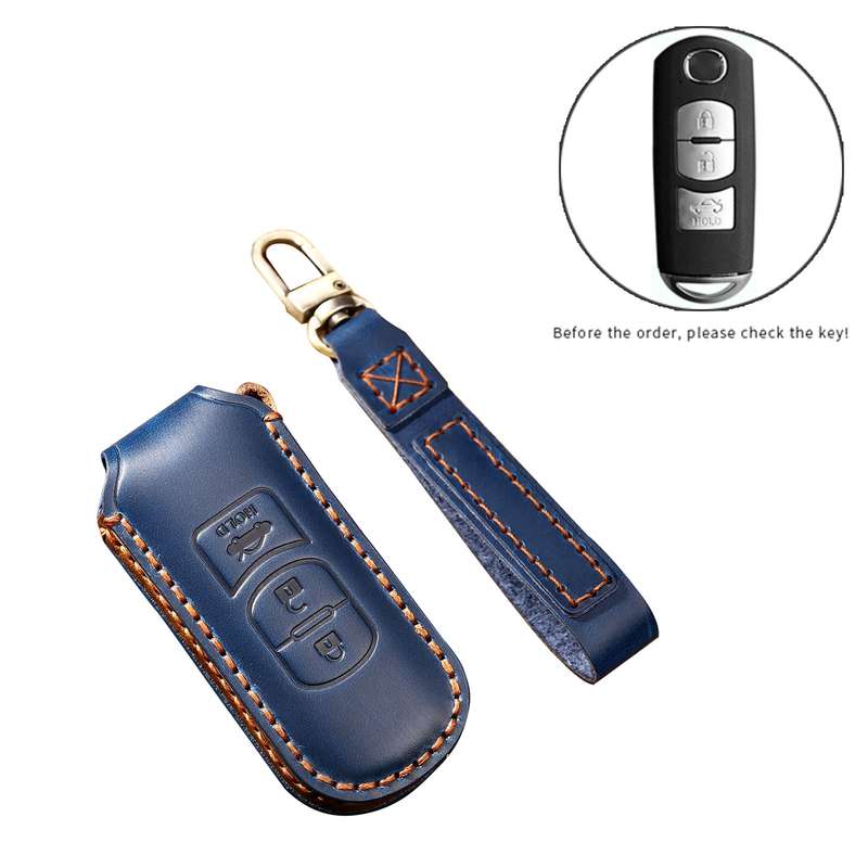 Hallmo Car Cowhide Leather Key Protective Cover Key Case for Mazda Axela 3-button(Black)