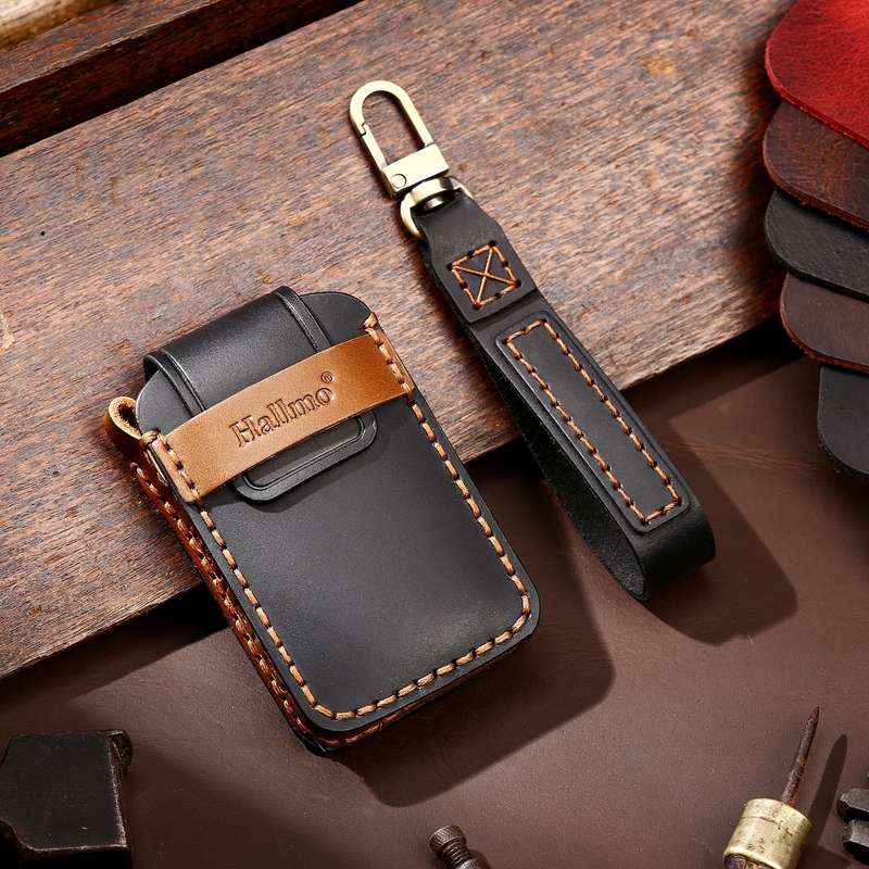 Hallmo Car Cowhide Leather Key Protective Cover Key Case for New Mazda Axela(Black)