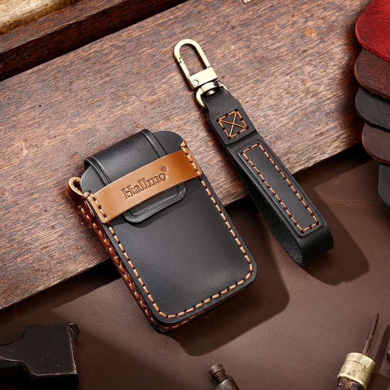 Hallmo Car Cowhide Leather Key Protective Cover Key Case for Volvo 5-button(Black)