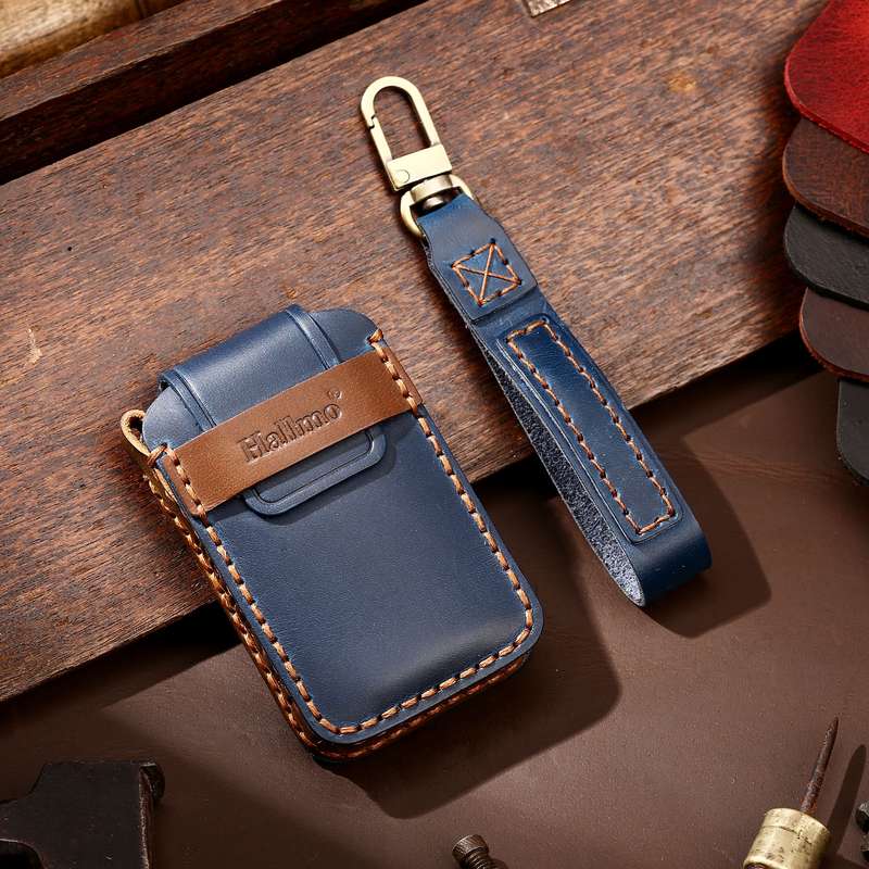 Hallmo Car Cowhide Leather Key Protective Cover Key Case for Volvo 5-button(Black)