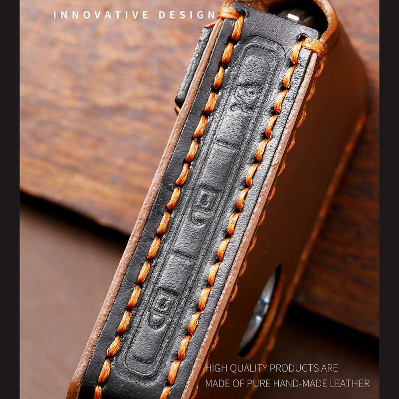 Hallmo Car Cowhide Leather Key Protective Cover Key Case for Volvo 6-button(Brown)