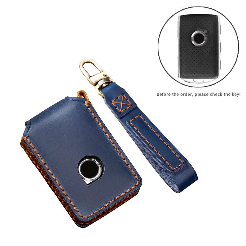 Hallmo Car Cowhide Leather Key Protective Cover Key Case for New Volvo(Black)