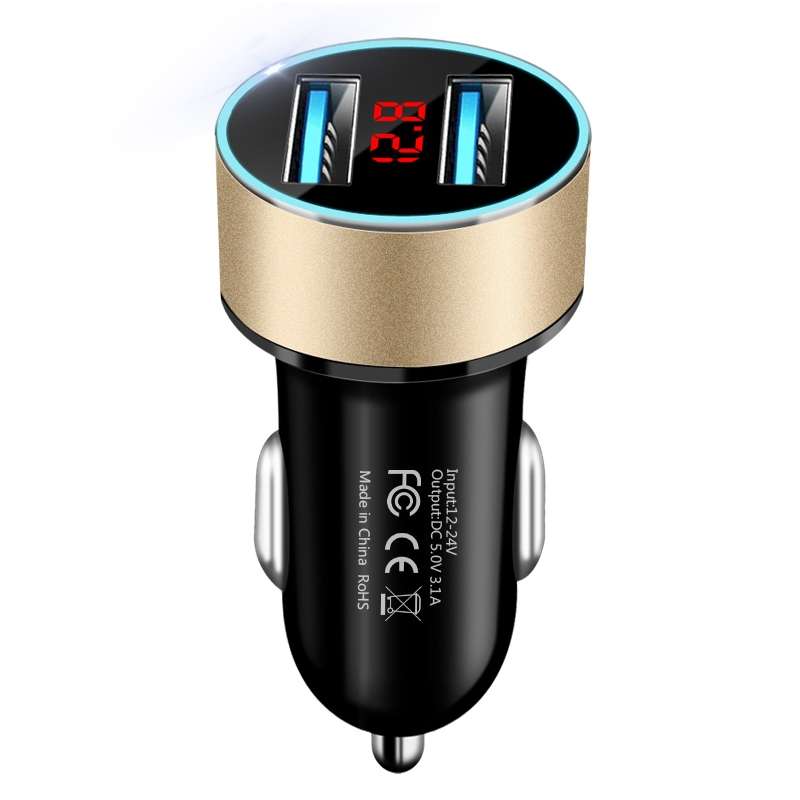 JMG-C016A 5V 3.1A Car Dual USB Charger with LED Display(Black)