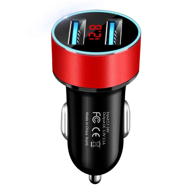 JMG-C016A 5V 3.1A Car Dual USB Charger with LED Display(Black)