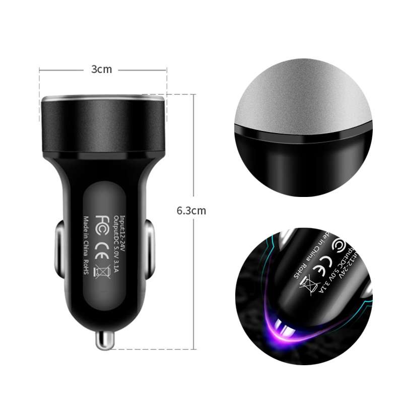 JMG-C016A 5V 3.1A Car Dual USB Charger with LED Display(Black)