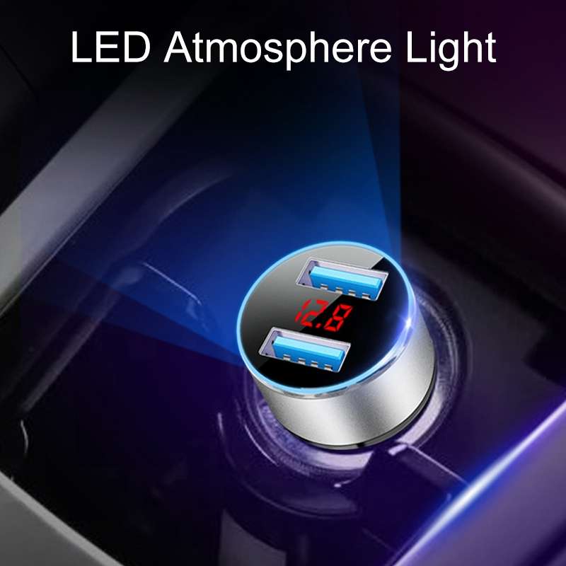 JMG-C016A 5V 3.1A Car Dual USB Charger with LED Display(Black)