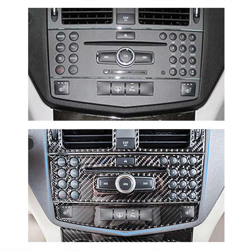 2 PCS Car Carbon Fiber CD Adjustment Frame Decorative Sticker for Mercedes-Benz W204, Left Driving