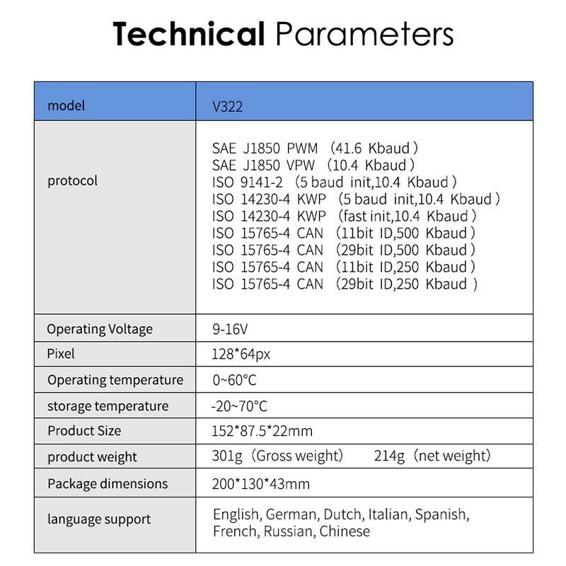 V322 Car OBD Handheld Code Reader Multilingual Fault Diagnosis Device