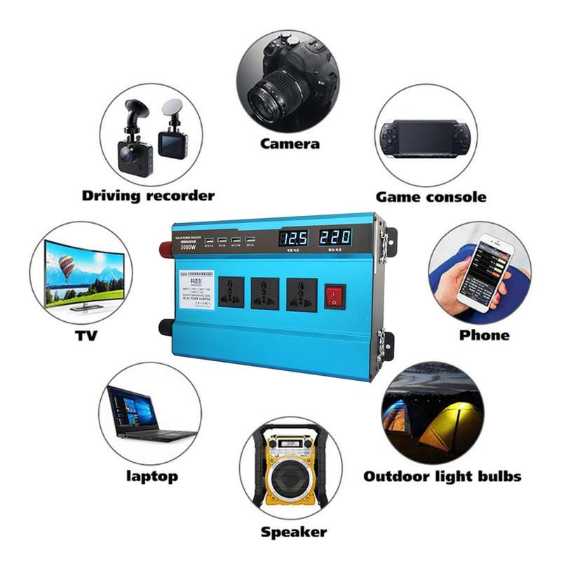 Carmaer 60V to 220V 3000W Intelligent Fan Car Double Digital Display Inverter Household Power Conver