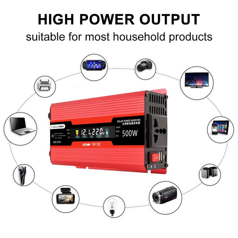 Carmaer Universal 48V to 220V 500W Car LCD Display Inverter Household Power Converter