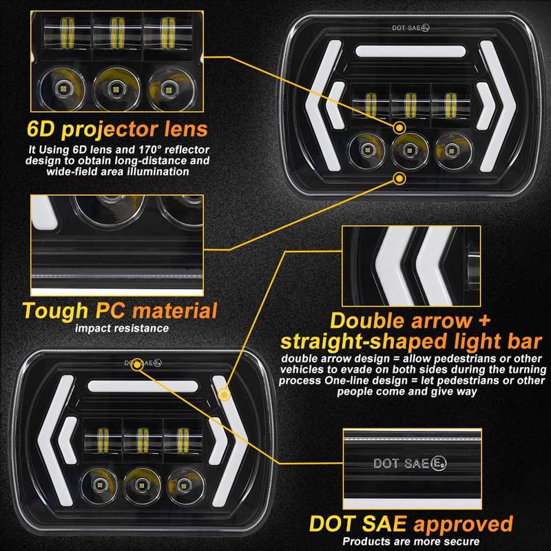 Car 7 inch Square DC9-30V LED Headlight Modification Accessories for Jeep Wrangler