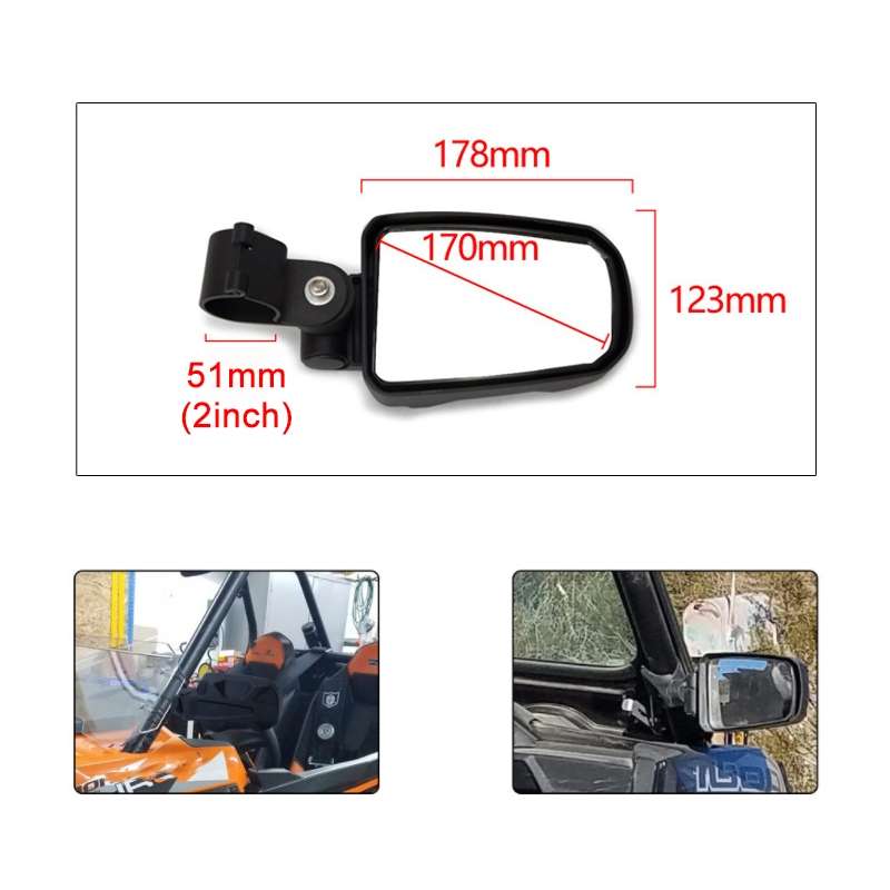 Pair All-terrain Vehicles Wide Field View 2.0 inch Rearview Mirror Side Reflector Mirror for UTV / A