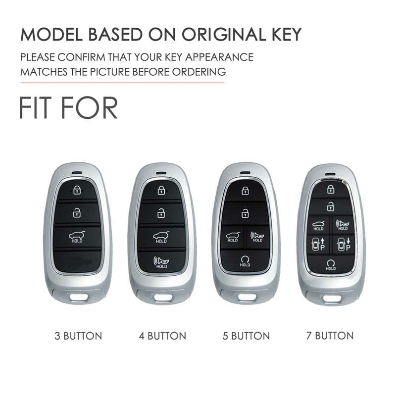 Hallmo Car Cowhide Leather Key Protective Cover Key Case for Hyundai 7-button(Black)