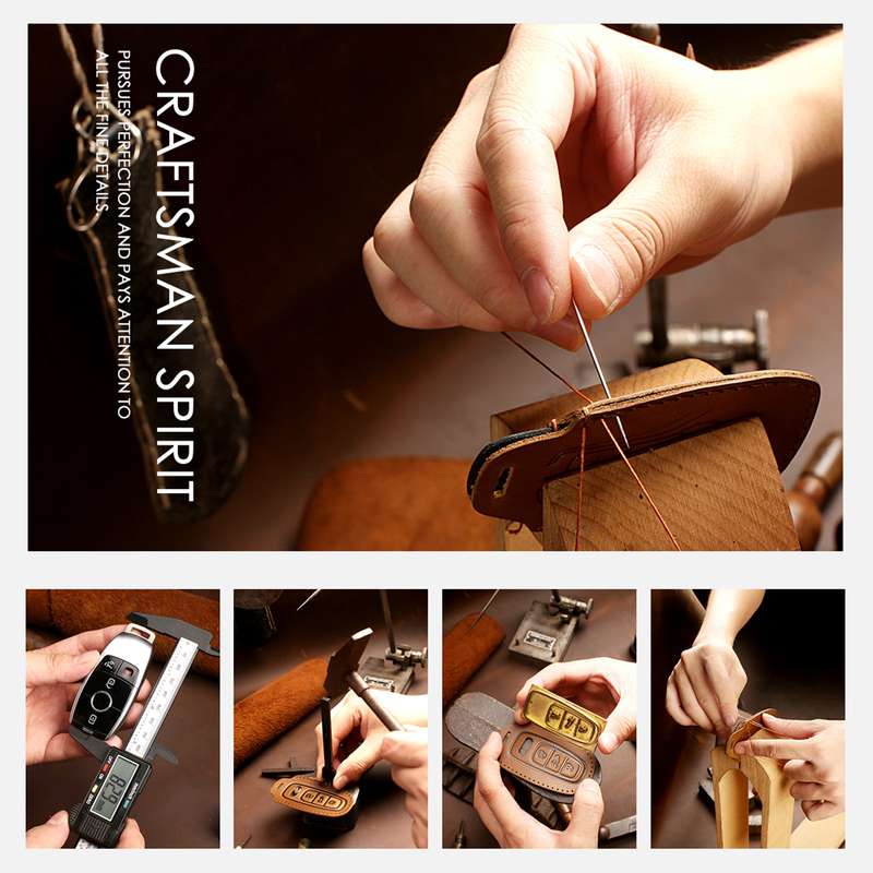 Hallmo Car Cowhide Leather Key Protective Cover Key Case for Hyundai 7-button(Black)