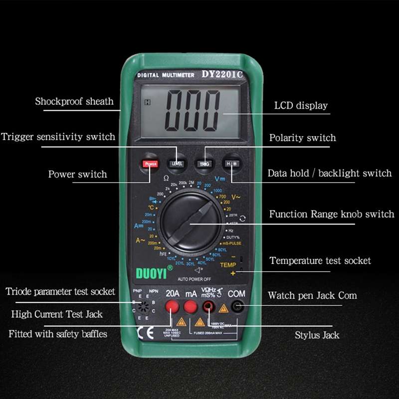 DUOYI DY2201C Car High-precision Digital Multi-function Maintenance Automatic Universal Meter