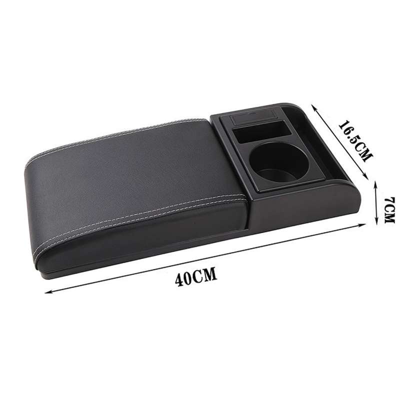 Car Multi-functional Dual USB Armrest Box Booster Pad, Microfiber Leather Straight Type (Black)
