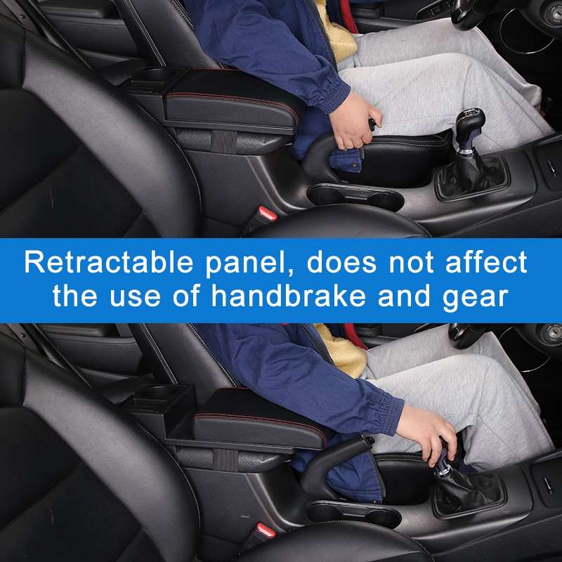 Car Multi-functional Dual USB Armrest Box Booster Pad, Microfiber Leather Straight Type (Black)