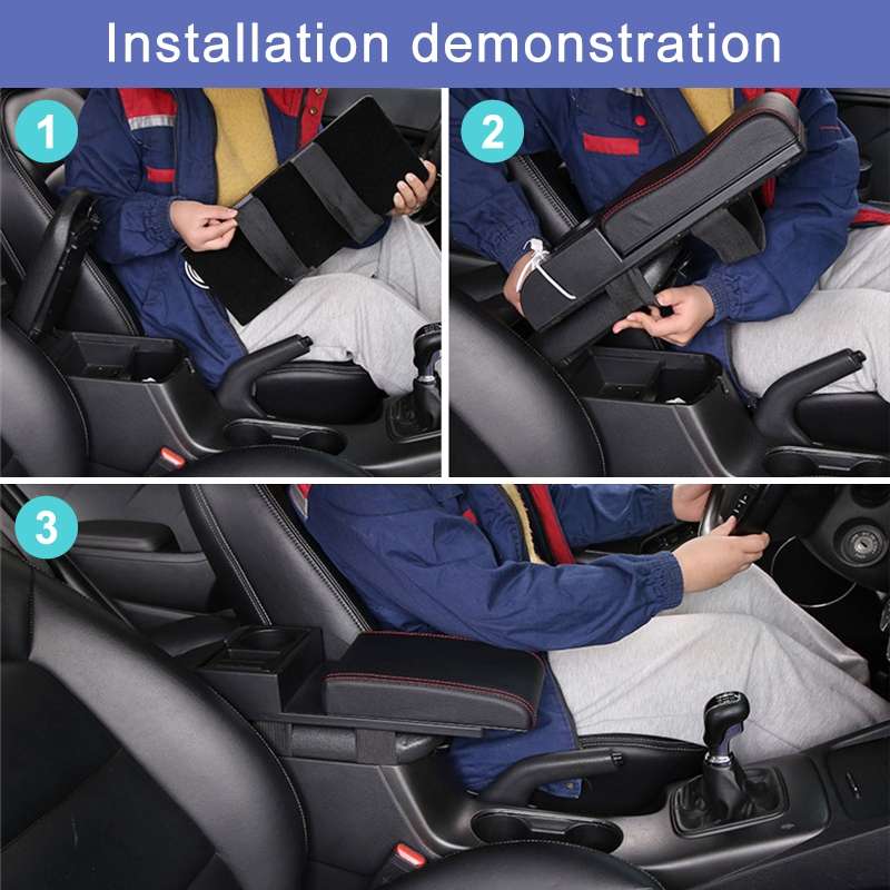 Car Multi-functional Dual USB Armrest Box Booster Pad, Microfiber Leather Straight Type (Black)
