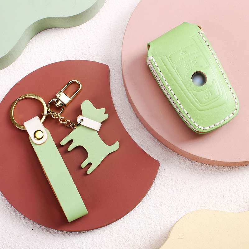 Hallmo Car Female Style Cowhide Leather Key Protective Cover for BMW, A Type(Sky Blue)