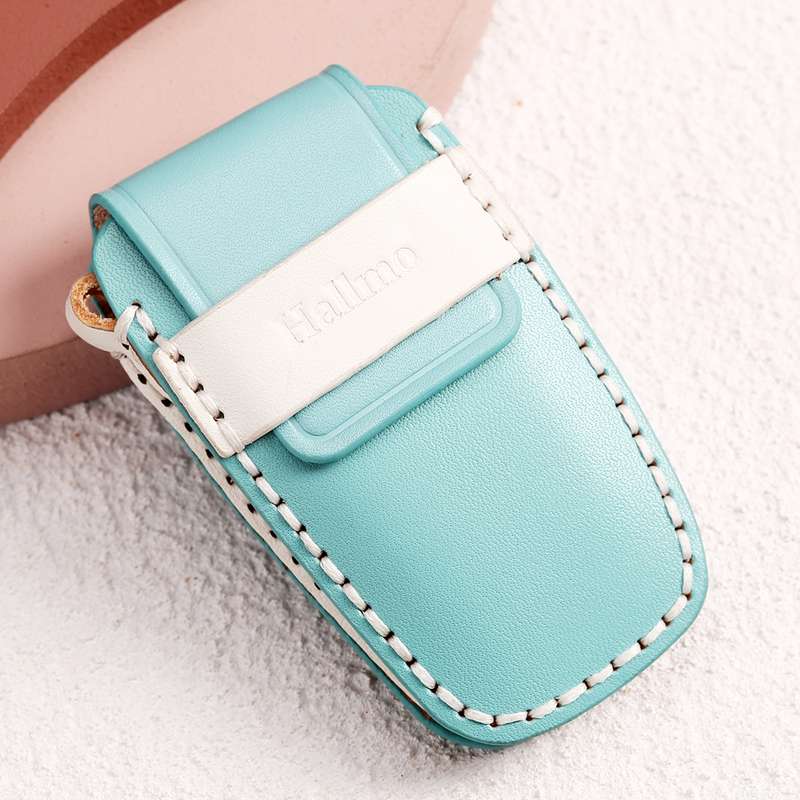 Hallmo Car Female Style Cowhide Leather Key Protective Cover for BMW, A Type(Sky Blue)