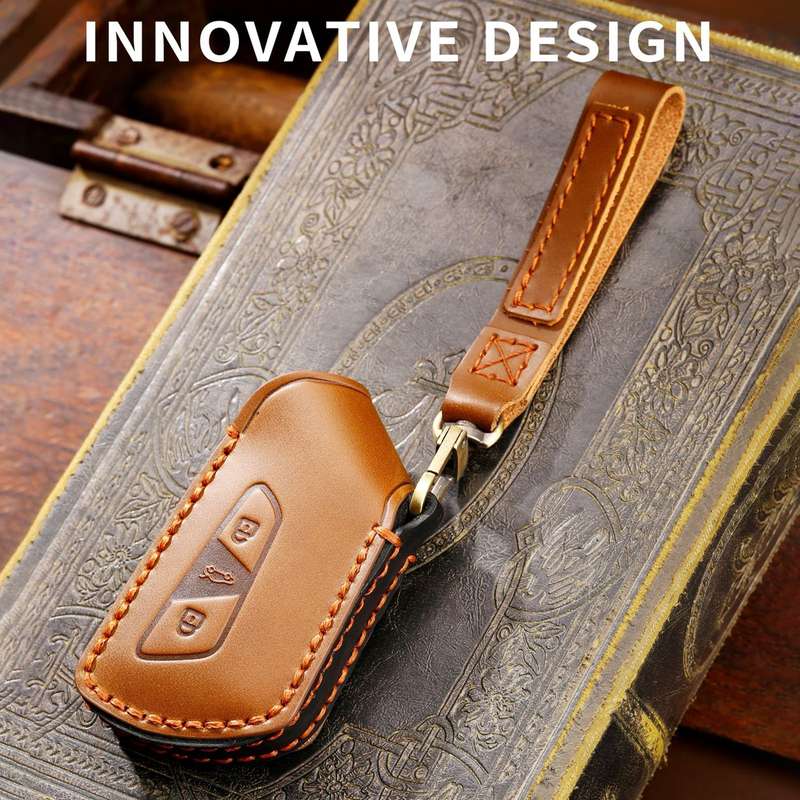 Hallmo Car Cowhide Leather Key Protective Cover for Volkswagen Golf 8(Black)