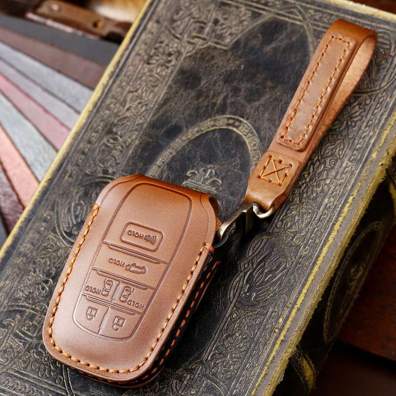 Hallmo Car Genuine Leather Key Protective Cover for Toyota Sienna 6-button(Black)