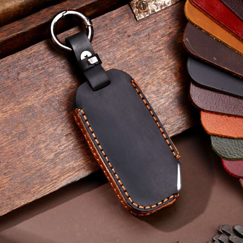 Hallmo Car Cowhide Leather Key Protective Cover for KIA(Blue)