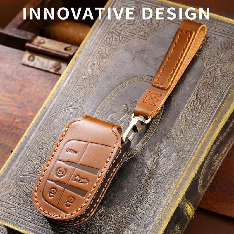 Hallmo Car Genuine Leather Key Protective Cover for Jeep Compass 4-button(Black)