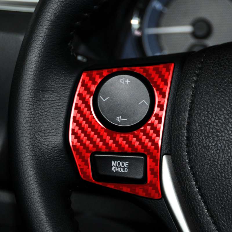 2 PCS / Set Carbon Fiber Car Steering Wheel Button Frame Decorative Sticker for Toyota Corolla 2014-