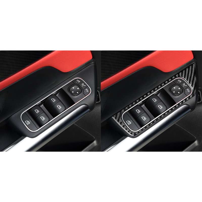 4 PCS / Set Carbon Fiber Car Glass Lift Switch Decorative Sticker for Mercedes-Benz B-Class 2019 / G