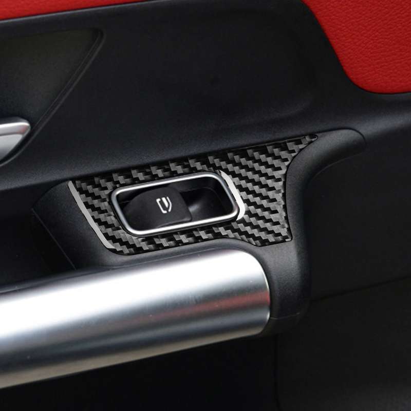 4 PCS / Set Carbon Fiber Car Glass Lift Switch Decorative Sticker for Mercedes-Benz B-Class 2019 / G