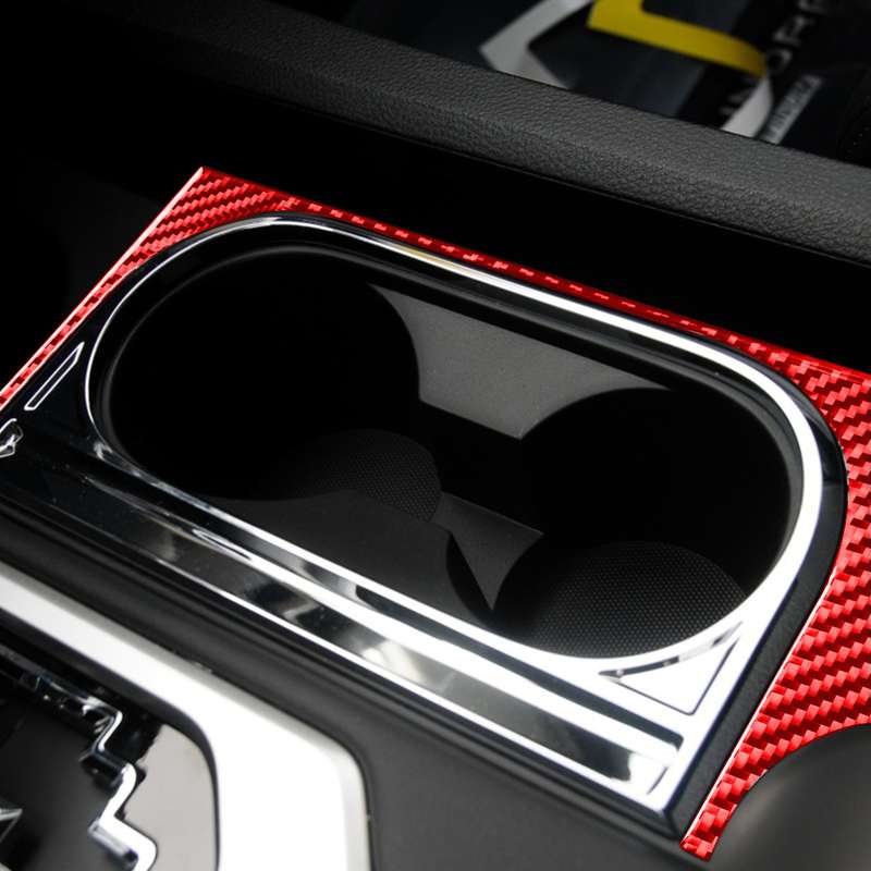 Carbon Fiber Car Cup Holder Frame Decorative Sticker for Toyota Tundra 2014-2018,Left Drive (Red)