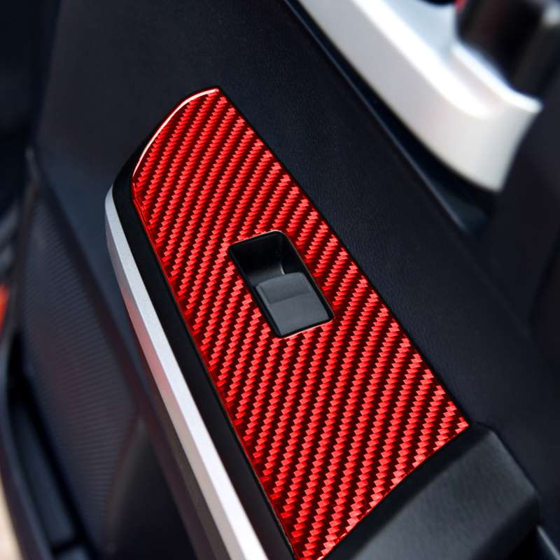 4 PCS / Set Carbon Fiber Car Glass Lift Switch Ring Decorative Sticker for Toyota Tundra 2014-2018,R
