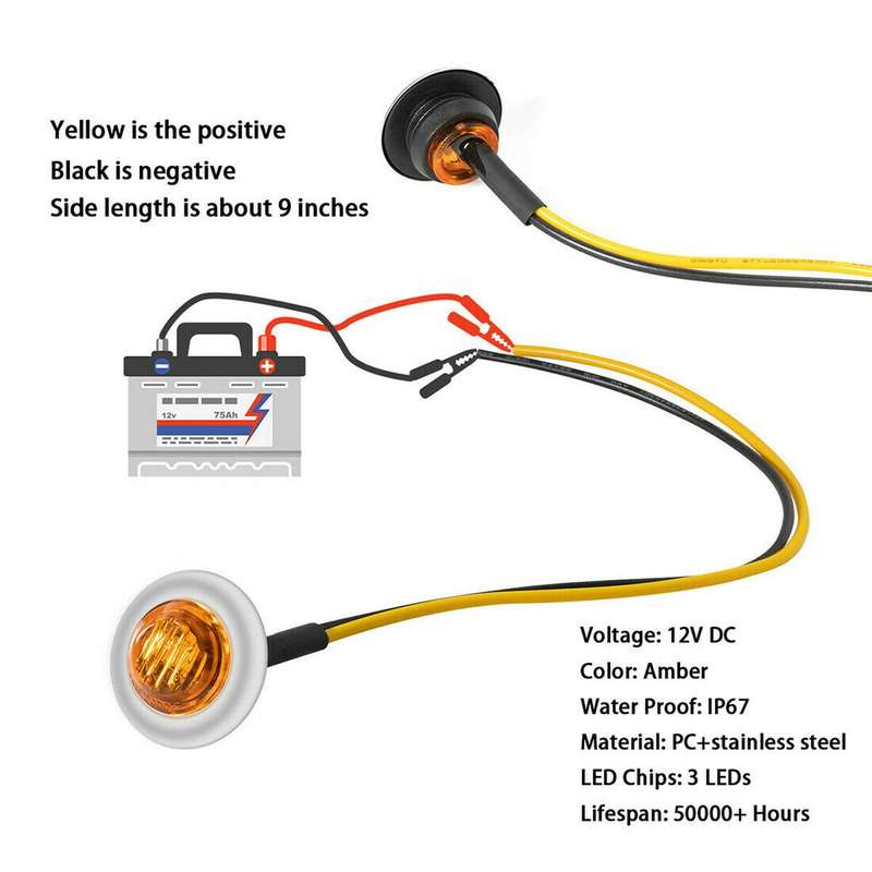 10 PCS MK-118 3/4 inch Metal Frame Car / Truck 3LEDs Side Marker Indicator Lights Bulb Lamp (Blue Li