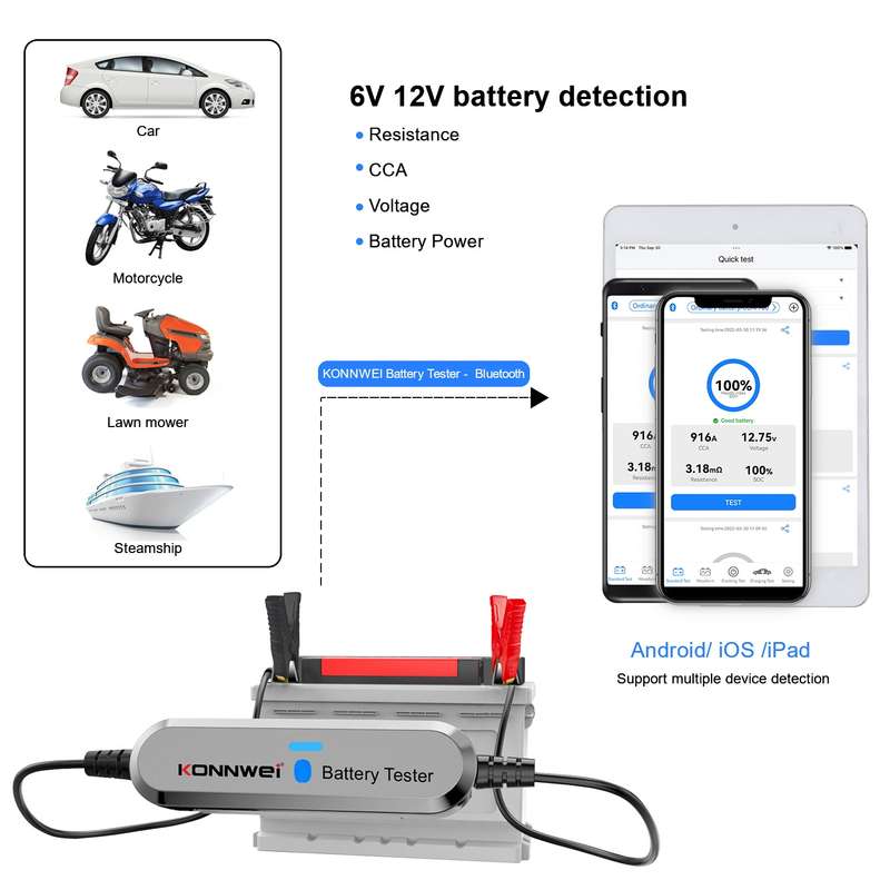 KONNWEI BK100 X431 BST360 Car Bluetooth Battery Tester(Silver)