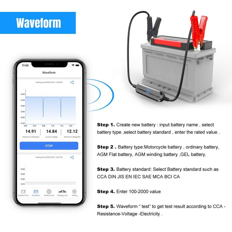 KONNWEI BK100 X431 BST360 Car Bluetooth Battery Tester(Silver)