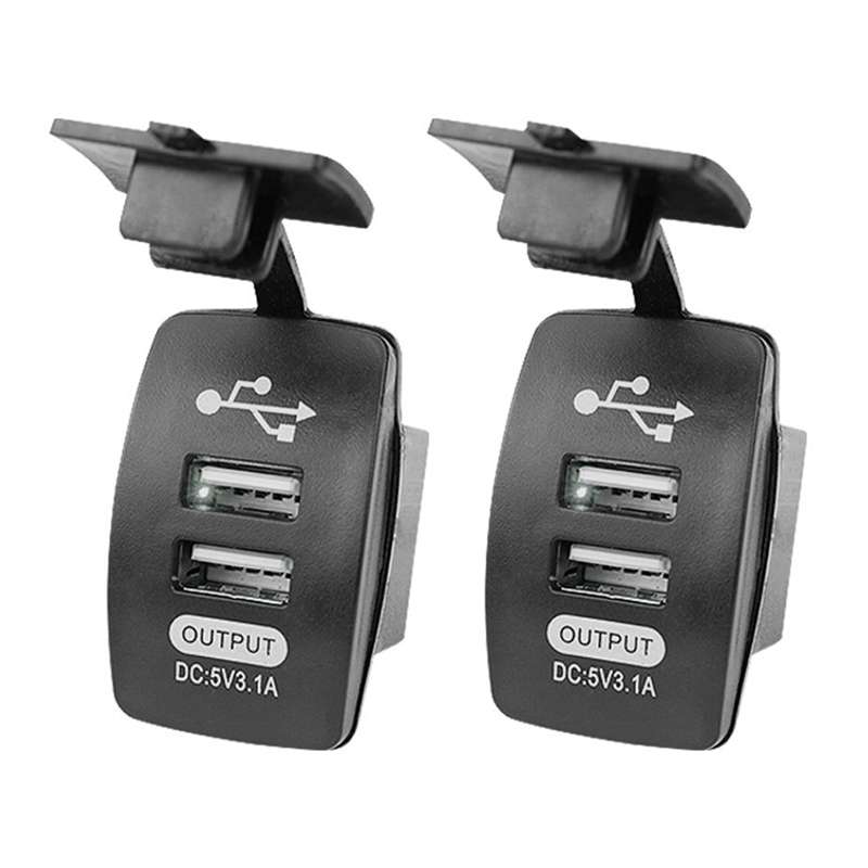 2 PCS Switch Type Dual USB 3.1A Car Charger 12-24V(Blue Light)