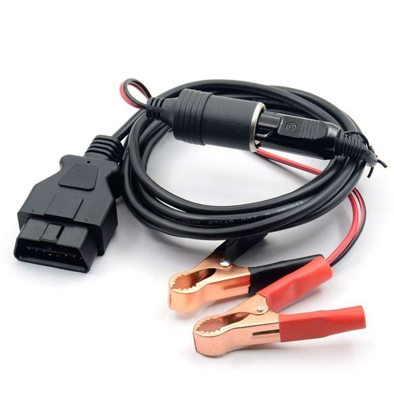 OBD II Car ECU Emergency Power Supply Cable Memory Saver with Alligator Clip-On Cigarette Lighter Po