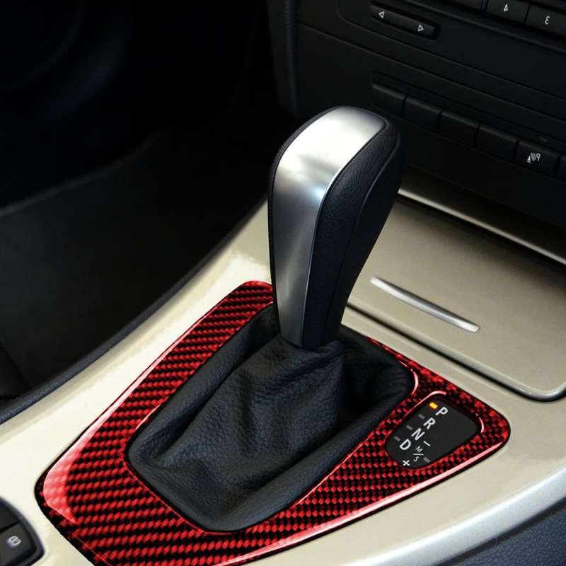 For BMW 3 Series E90 Carbon Fiber Car Gear Position Panel Decorative Sticker,Right Drive (Red)
