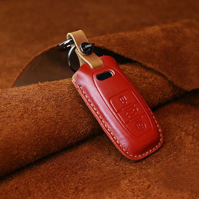 For Audi Series Car Cowhide Leather Key Protective Cover Key Case, B Version 2011-2018 (Blue)