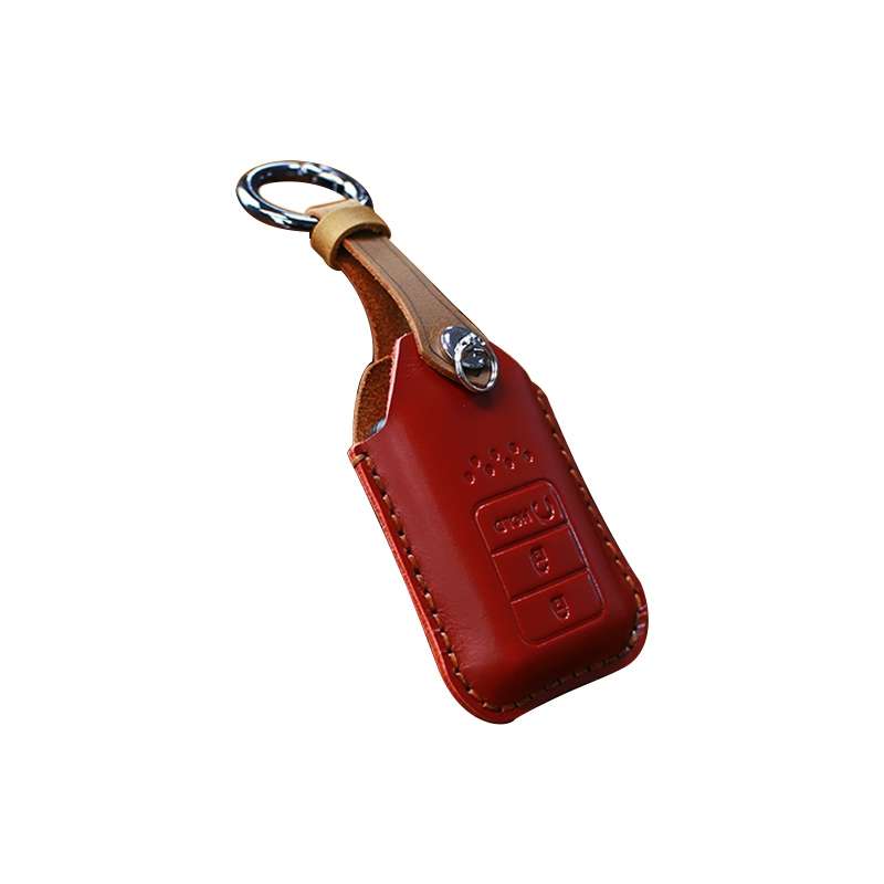 For Honda Car Cowhide Leather Key Protective Cover Key Case, Three Keys Start Version (Blue)