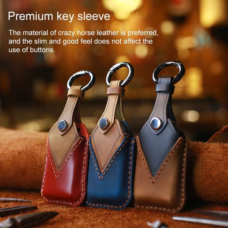 For Honda Car Cowhide Leather Key Protective Cover Key Case, Three Keys Start Version (Blue)
