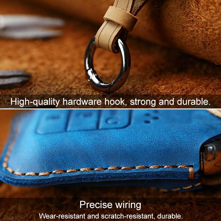 For Honda Car Cowhide Leather Key Protective Cover Key Case, Four Keys Version (Blue)