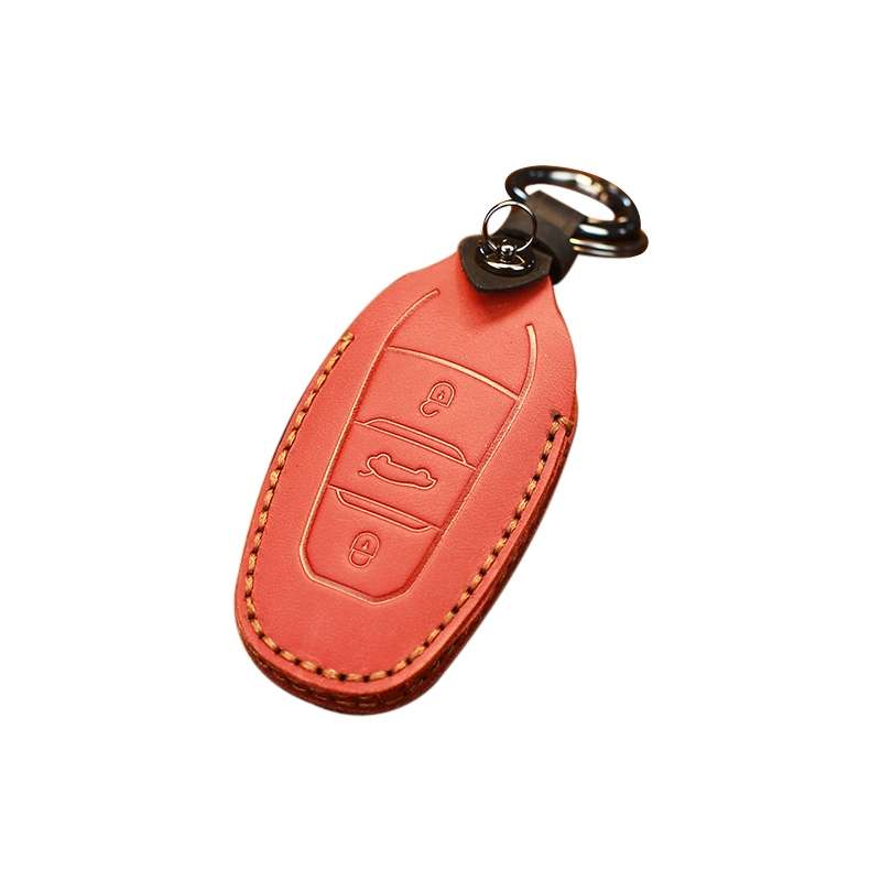 For PEUGEOT Car Cowhide Leather Key Protective Cover Key Case(Blue)