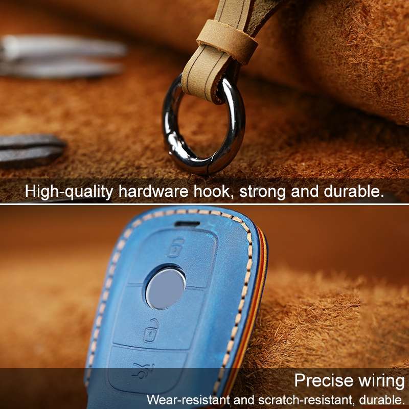 For Mercedes-Benz Colorful Edge Style Car Cowhide Leather Key Protective Cover Key Case (Black)