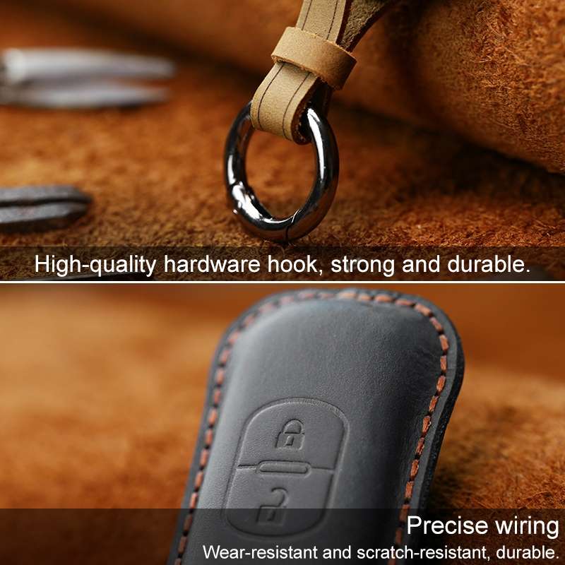 For Mazda Old Style Hallmo Car Cowhide Leather Key Protective Cover Key Case, Two Keys Version(Black