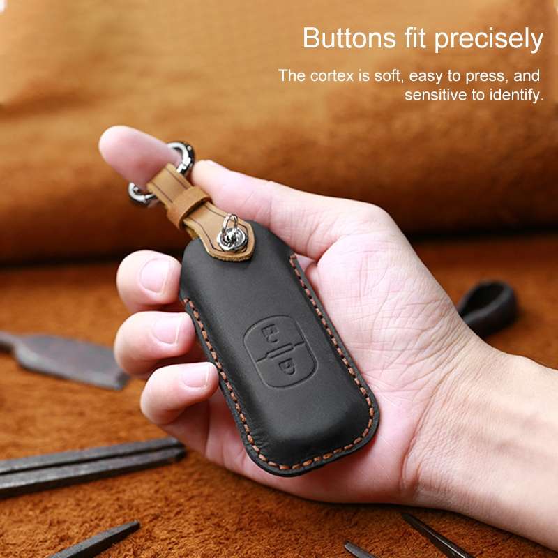 For Mazda Old Style Hallmo Car Cowhide Leather Key Protective Cover Key Case, Two Keys Version(Black