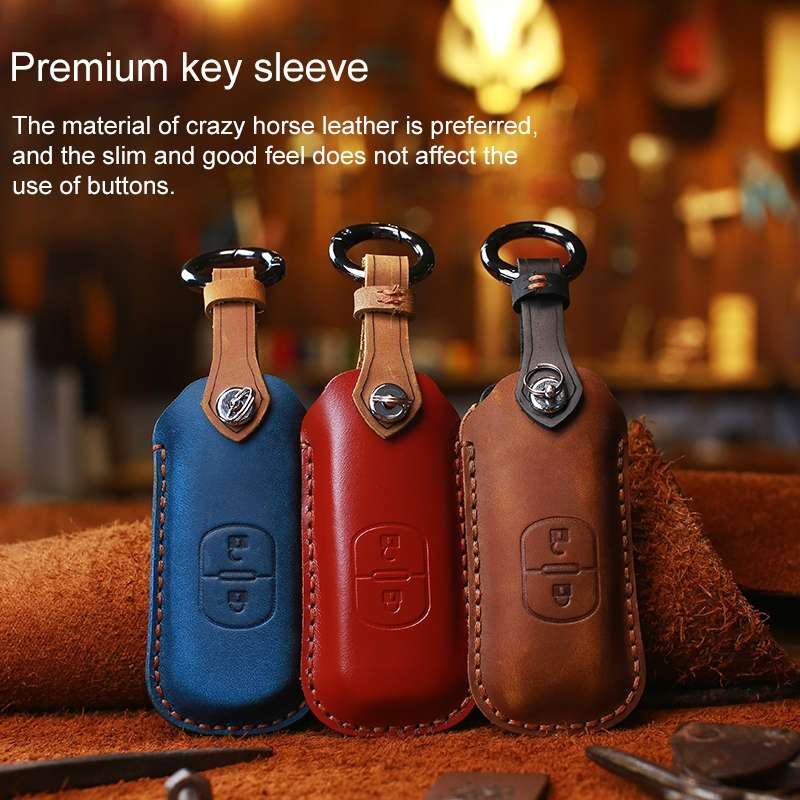 For Mazda Old Style Hallmo Car Cowhide Leather Key Protective Cover Key Case, Two Keys Version(Black